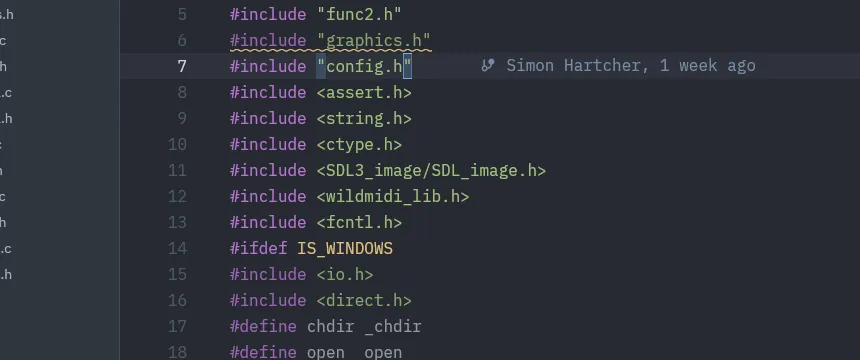 Screenshot showing resolved includes with no errors in Zed editor