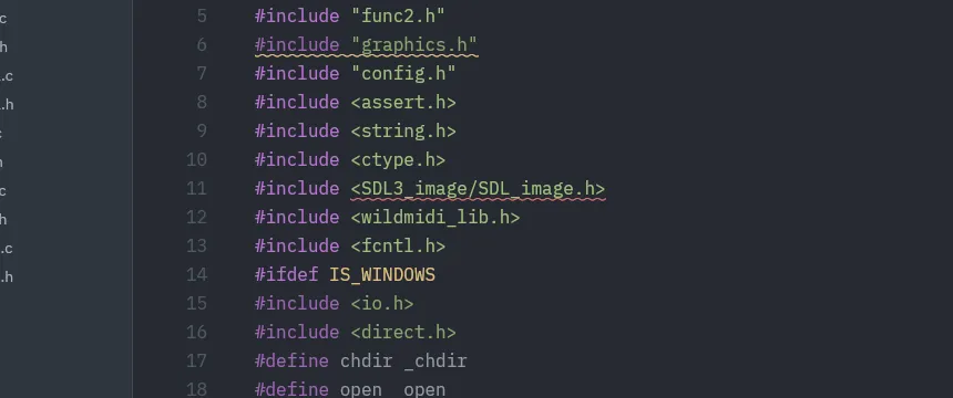 Screenshot showing undefined SDL functions highlighted as errors in Zed